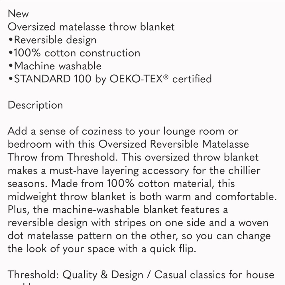 NWT Oversized Reversible Matelasse Throw Gray - Threshold - Picture 8 of 9
